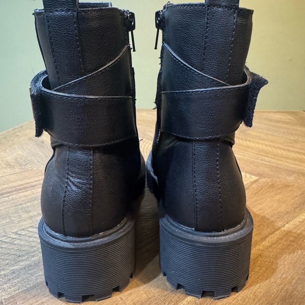 GUESS Caleena Lace Up Combat Boots With Gold Jeweled Guess Accent Strap NWOT - Picture 6 of 14